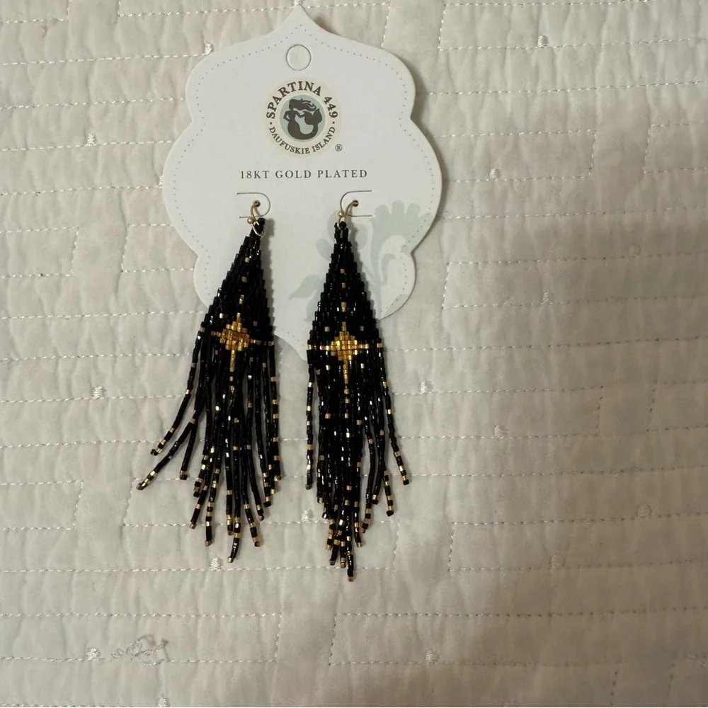 Spartina 449 Elegant Black and Gold Beaded Earrings - Picture 1 of 4